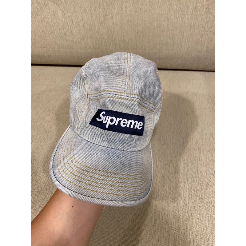 二手戴30分鐘Supreme 23SS Denim Camp Cap Box 水洗 老帽 做舊【SUP576】單寧色