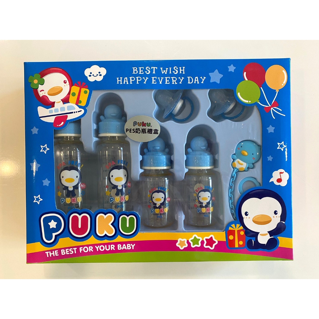 【福利品專區】PUKU藍色企鵝 PES 奶瓶禮盒組 240ml+120ml+奶嘴+奶嘴鍊