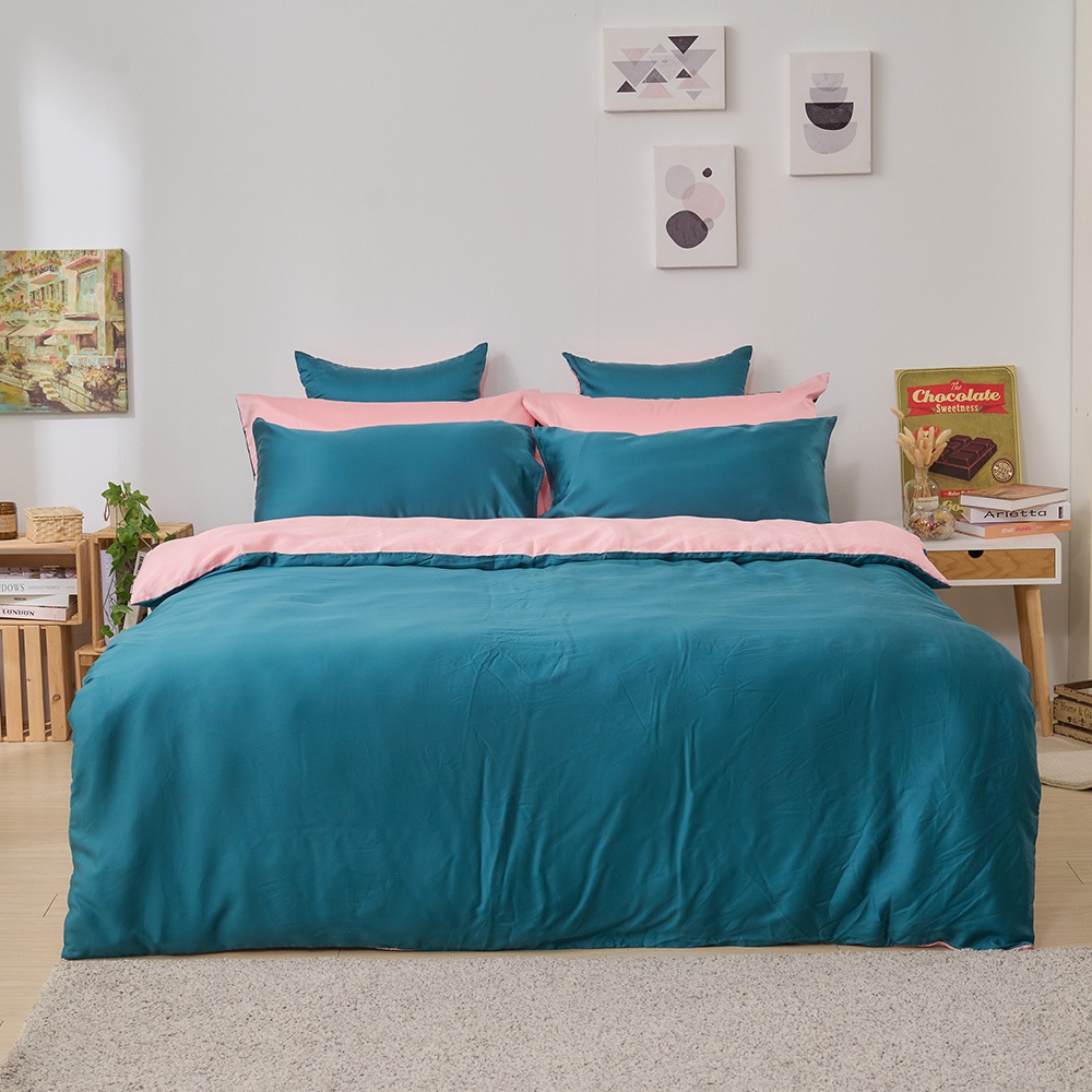 戀家小舖 台灣製床包 單人床包 床單 孔雀藍 100%天絲 床包枕套組 床高35cm 60支天絲 素色