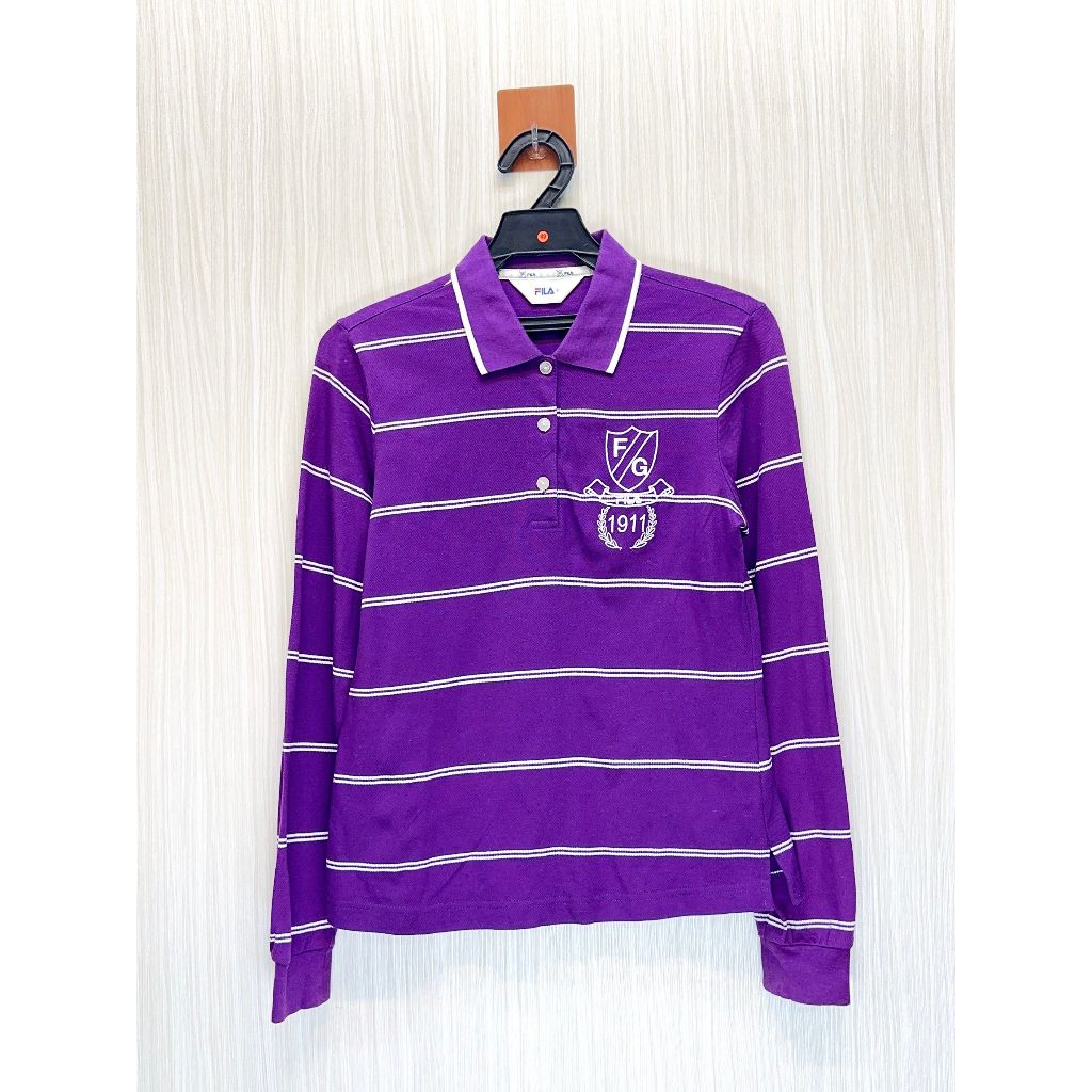FILA 專櫃 紫色小Logo純棉長袖Polo衫