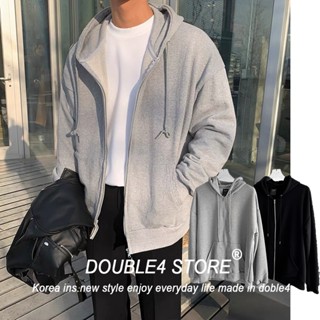 【DOUBLE4】韓國 棉外套 內刷毛 保暖 連帽外套 寬鬆 拉鍊 男女可穿 外套男 韓系 運動 素面外套 2283