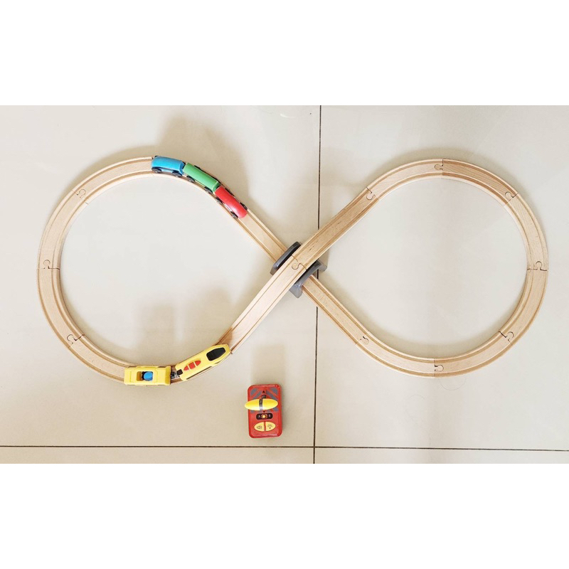 二手玩具# IKEA木製軌道組+前後遙控小火車