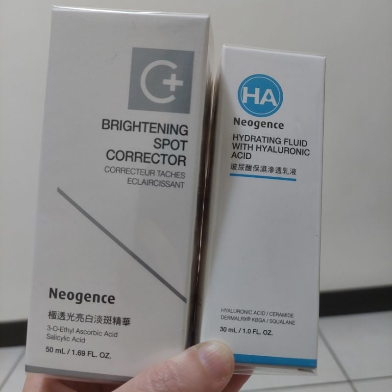 全新康是美購入 霓淨思Neogence 極透光亮白淡斑精華50ml+波尿酸保濕滲透乳液30ml