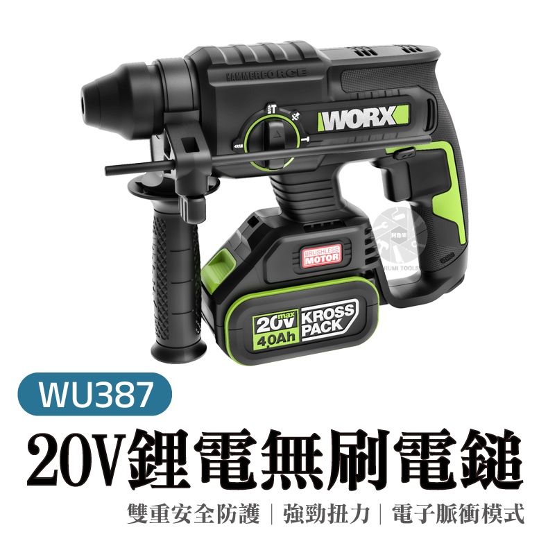 WU387 鋰電無刷電鎚 陀螺儀 20v 工業級 防扭 混凝土 補孔 電動工具 威克士 電錘 公司貨