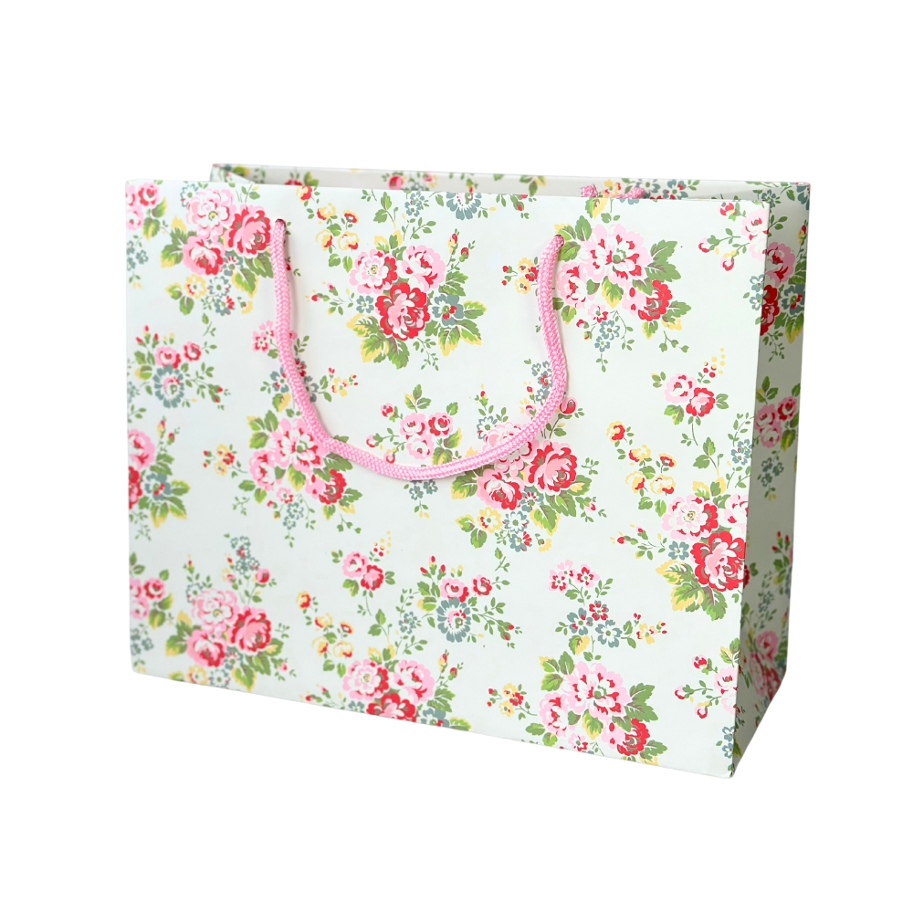 Cath Kidston 經典品牌款 碎花嫩綠紙袋 花版紙印禮品袋 寬底手提袋 編織提帶包裝袋 大禮盒袋 大 24596