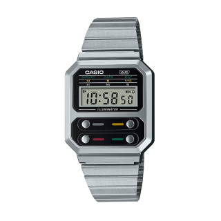 【CASIO 卡西歐】復古方型電子錶 A100WE-1A 32.7mm 現代鐘錶