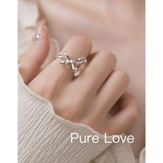 Pure Love樂芙 /正韓 【R0722】韓系簡約S925純銀鏤空蝴蝶結可調式開口戒指 / 銀