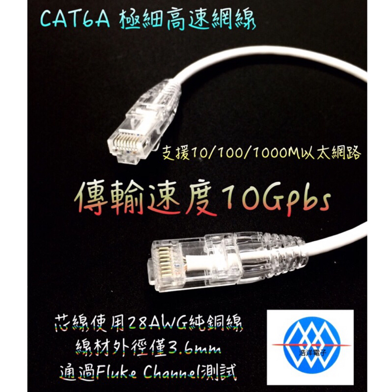 「桃園浩洋電子」0.3M 0.5M 1M CAT6A 極細高速網路線 傳輸速度10Gpbs CAT6A網路線