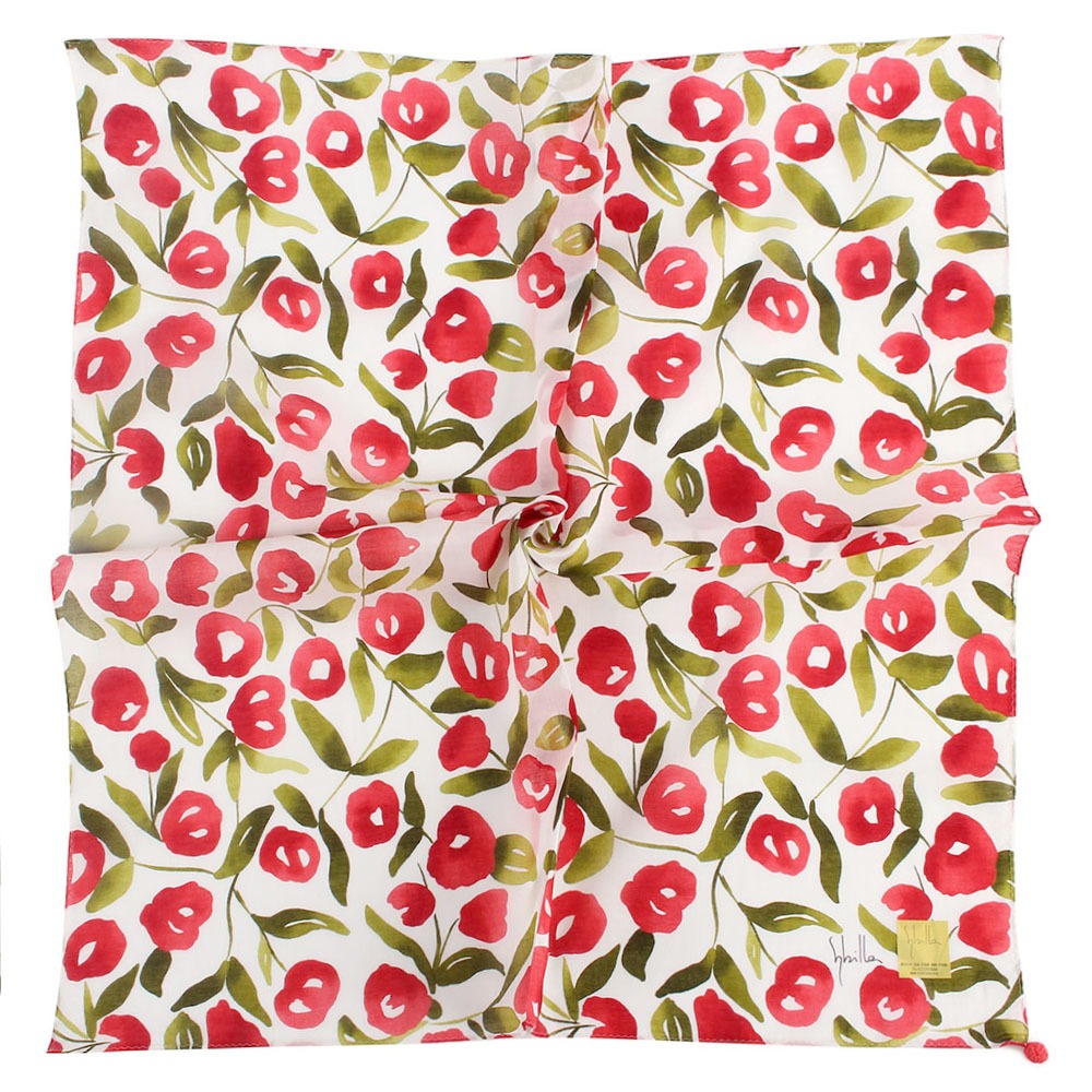 Sybilla棉花圖案印花純綿手帕領巾(紅色)989164-96