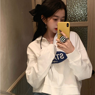 【現貨/特價清倉】美式街頭風短版上衣半高領上衣拉鍊polo領上衣無帽衛衣立領t恤薄長袖大學t寬鬆長袖女生長袖女生上衣