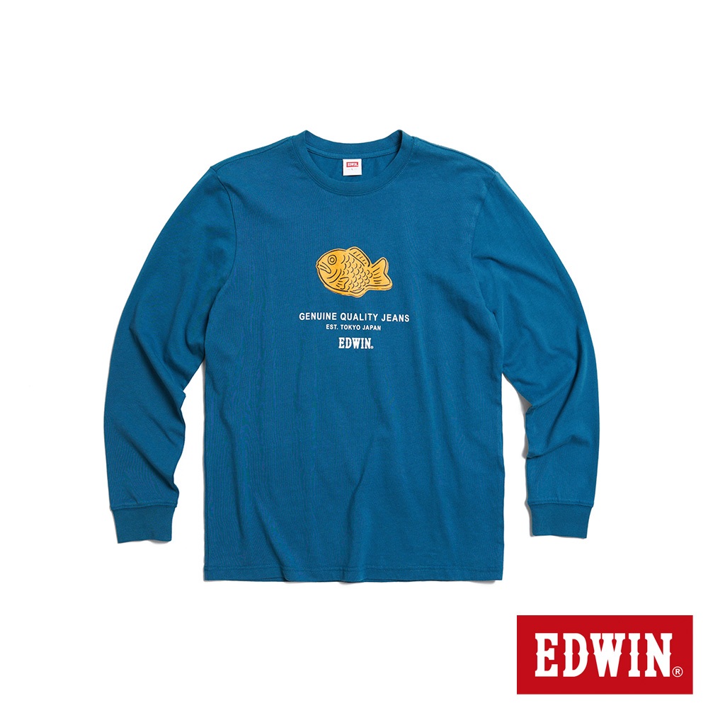EDWIN 東京散策系列 鯛魚燒長袖T恤(土耳其藍)-男女款