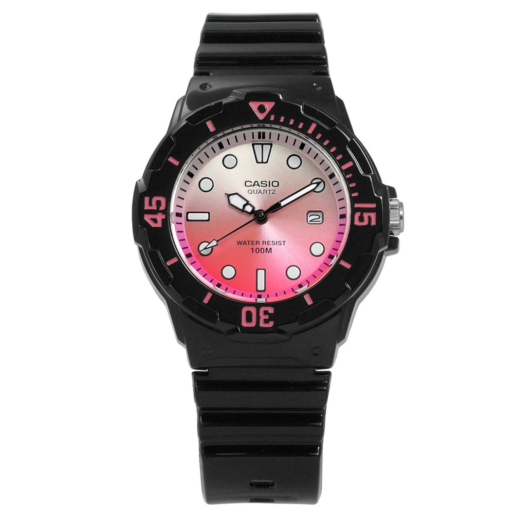 CASIO / 卡西歐甜心淺水風格漸層橡膠手錶 粉x黑 / LRW-200H-4E / 32mm