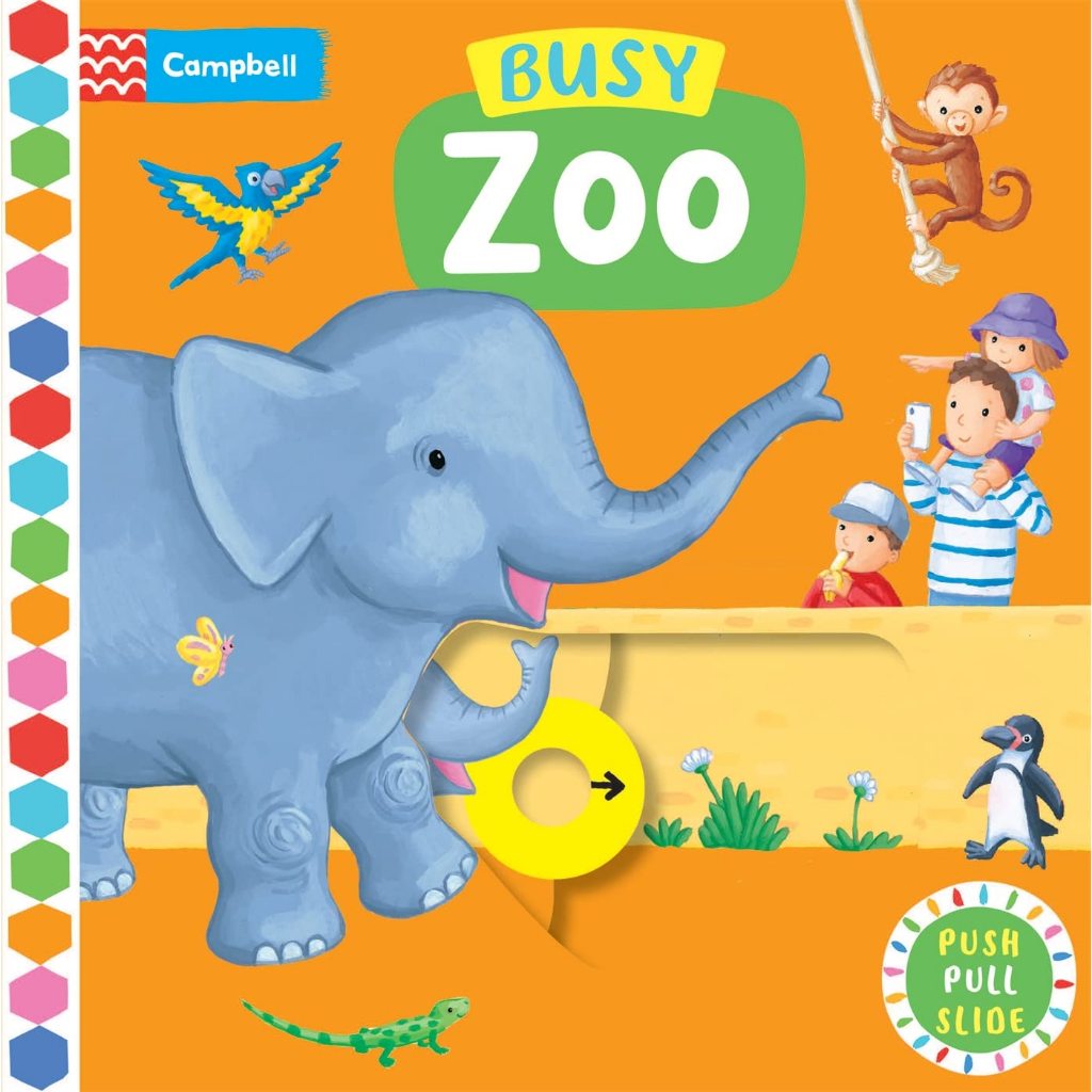 【Campbell 】英國版 硬頁推拉遊戲書 Busy Zoo (附 QRcode 音檔)