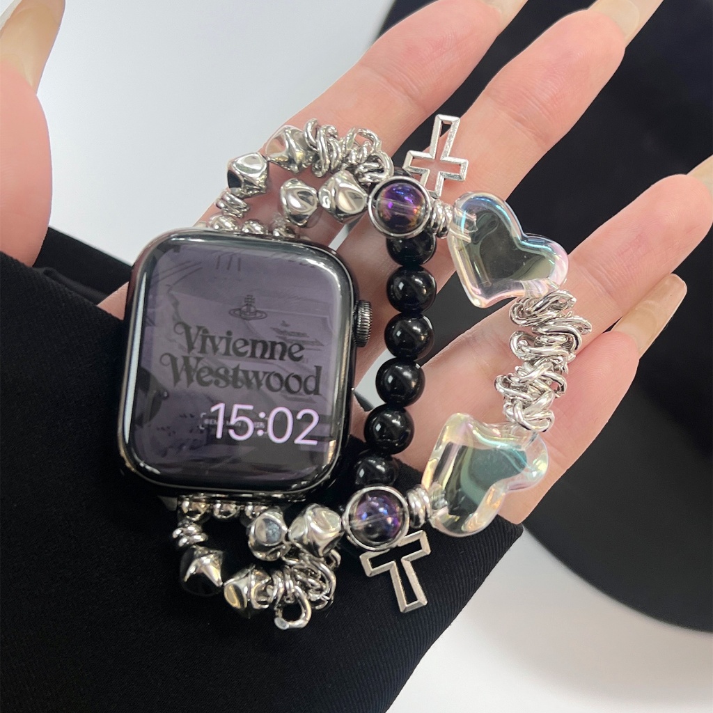 APPLE WATCH錶帶 小香風愛心十字架彈力錶帶 蘋果手環手錶錶帶 S8 S7 S9 iwatch全系列 女士錶帶