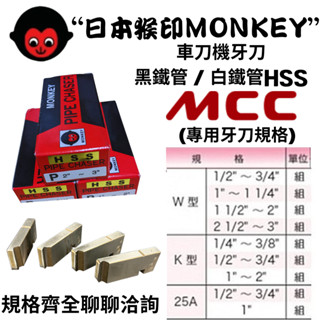 【五金大王】含稅 MONKEY 日本猴印 MCC機種 白鐵管用 電動絞牙機用牙板 W型、K型、25A 車牙機