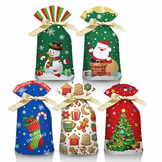 《巧緻》 聖誕節 抽繩袋 聖誕老人 聖誕禮物 聖誕禮物包裝袋 糖果袋 聖誕樹 禮品袋 雪人 薑餅人，聖誕5合1抽繩袋