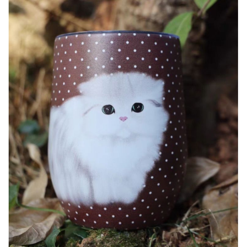 李喜貓原創可愛貓咪蛋殼保溫杯咖啡色可代購