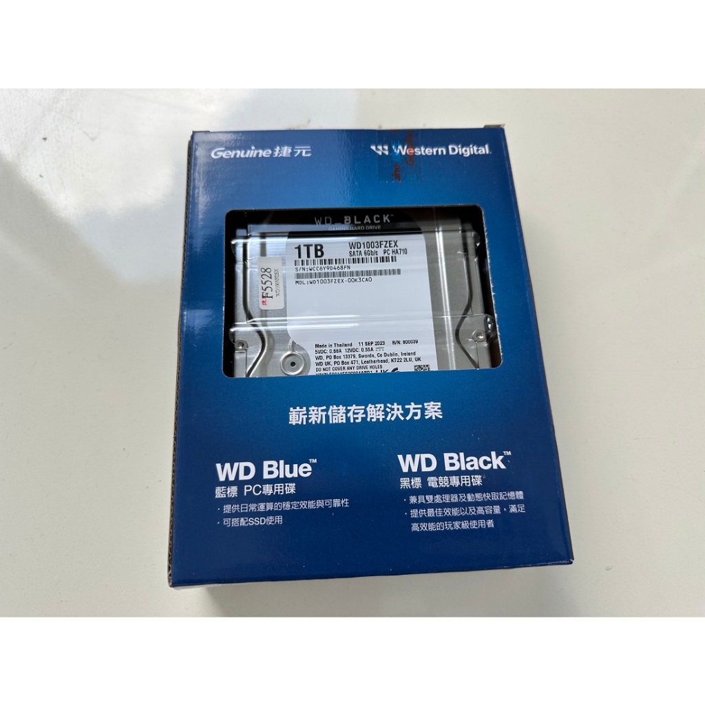 全新 WD【黑標】1TB 3.5吋 (64M/7200轉/五年保)(WD1003FZEX) HDD 捷元公司貨