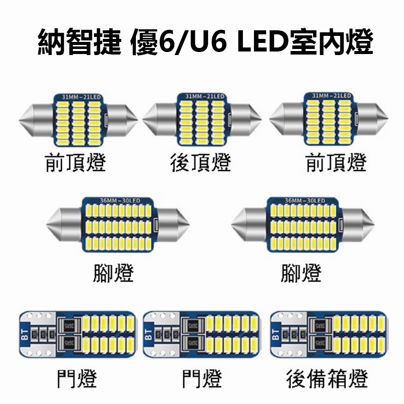 【免運 】納智捷Luxgen 優6 U6 專用 LED 爆亮 室內燈 車內燈 閱讀燈 車頂燈 後車廂燈 車門燈 牌照燈