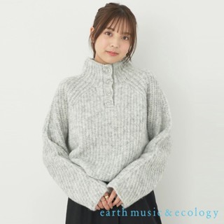 earth music&ecology 混色鈕扣高領設計粗針織上衣(1L34L2C0400)