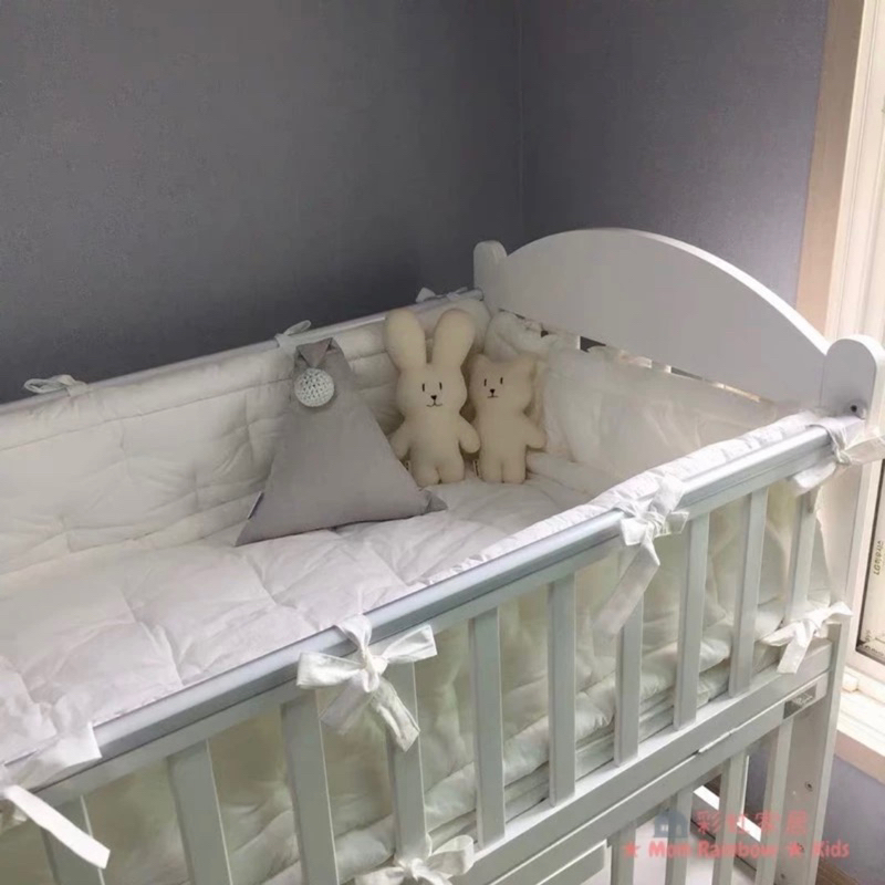 🌟二手🌟嬰兒床床圍 60x120純棉手工 白色 蝴蝶結綁帶 質感 莫蘭迪 超柔手作