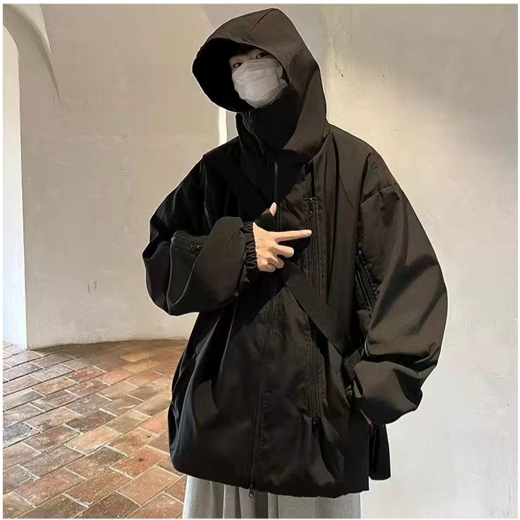 [1F] 美式 小眾 高街 機能 嘻哈 vibe 復古 工裝 防風 防潑水 設計 運動 寬鬆 衝鋒衣 夾克 外套