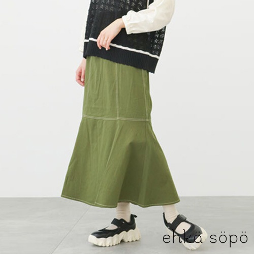 ehka sopo 配色縫線設計棉質魚尾長裙(FF32L0L0180)