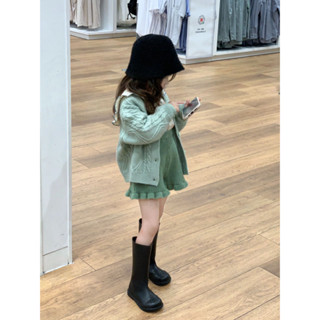 [🇰🇷河裡有魚🐟]預購 韓國韓版 清新針織開衫碎花翻領襯衫/外套/短褲套裝 女童秋冬童裝 長袖上衣綠色系聖誕節服