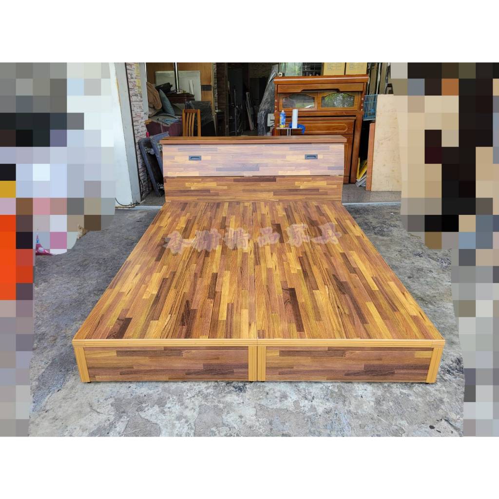 香榭家具*全新品 工業風集層木色 標準雙人5x6.2尺床組-收納床頭箱-床板-床箱-床底-雙人床-床架-床框-床頭櫃