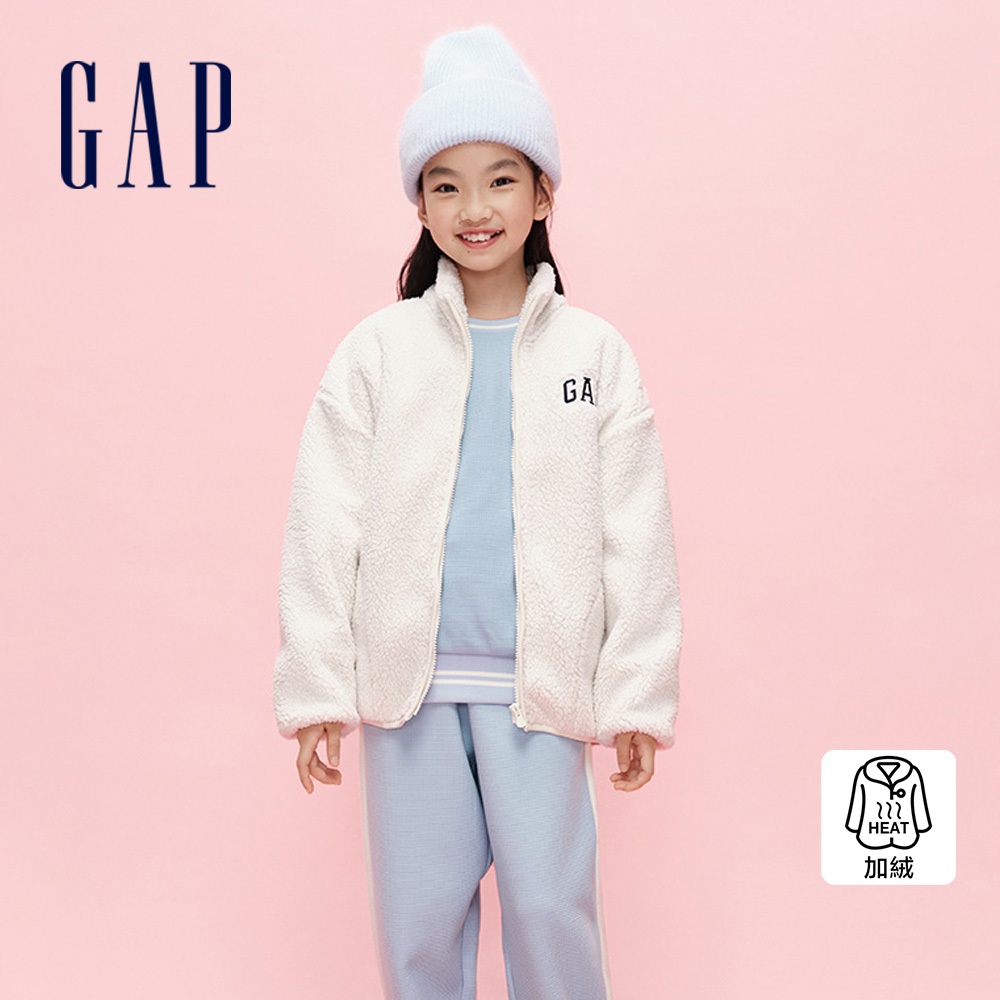 Gap 女童裝 Logo仿羊羔絨立領外套-米白色(837127)