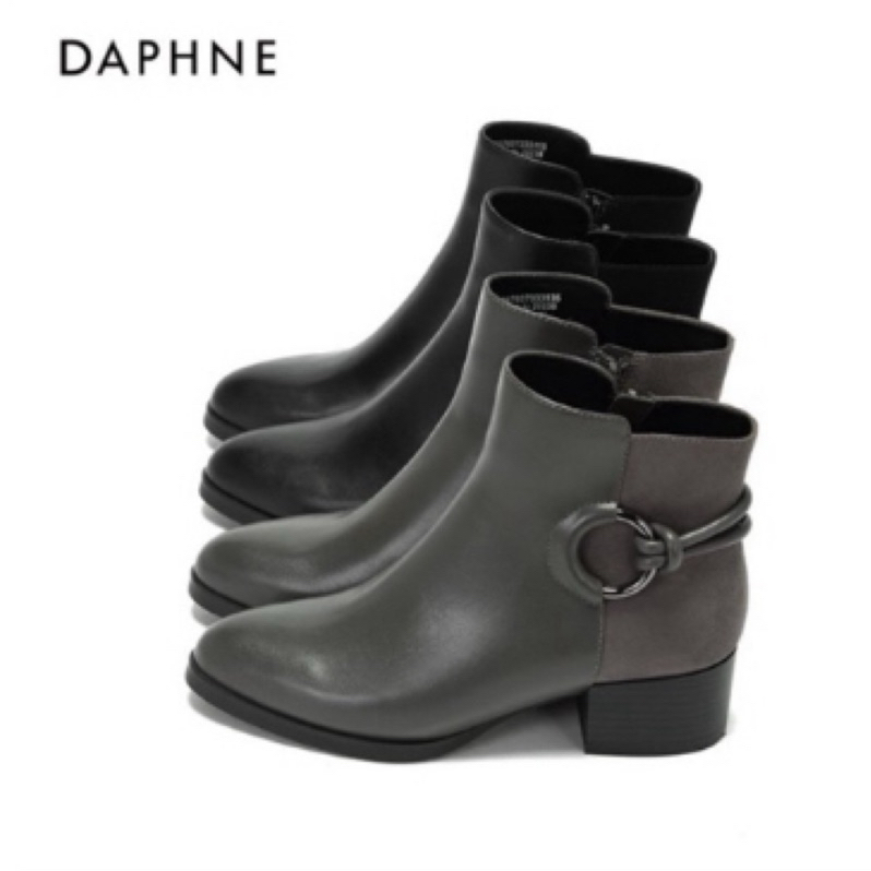 【daphne 達芙妮】專櫃短靴麂皮拼接扣環設計內刷短毛保暖設計