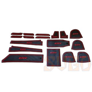 SUGO汽車精品 本田 HONDA NEW CITY 專用黑底紅色置物門槽墊