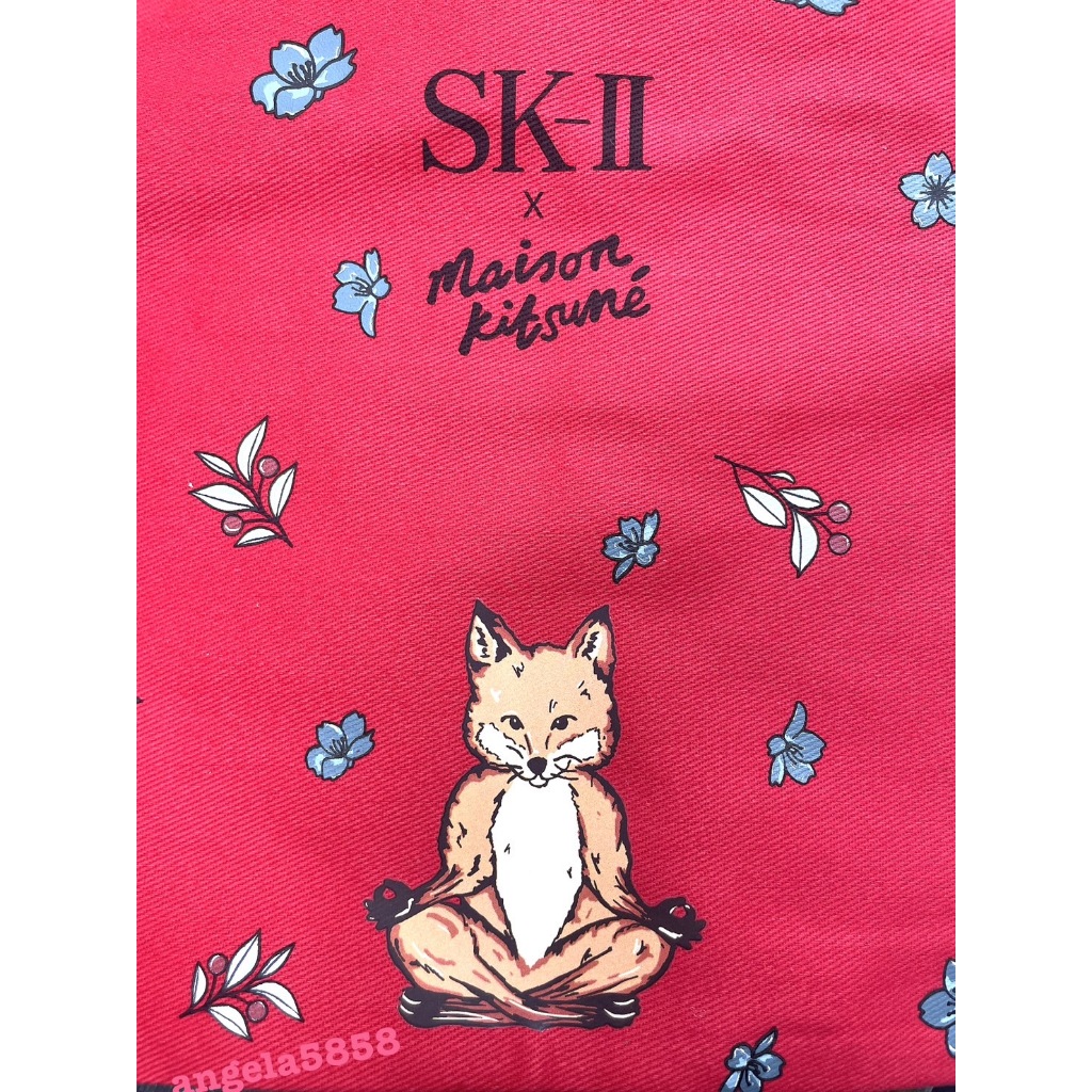 全新SK-II SK2 SKII X MAISON KITSUNE限量小狐狸聯名托特包~#藍/紅~帆布包/手提袋/購物袋