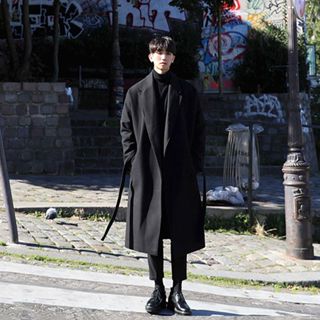 還不晚 韓系大衣男 高質感 正韓大衣 冬季保暖外套男 秋冬防風外套 過膝長款大衣 大碼翻領風衣外套 日系毛呢外套