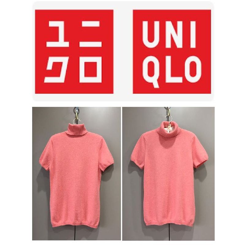 飄舞衣世界《UNIQLO》100% cashmere 純喀什米爾米羊毛衣~粉橘色短袖厚織羊絨衣／L~XL可穿