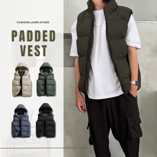 【FJstore】男女可穿 秋冬 連帽 鋪棉背心 帽子可拆 保暖背心 百搭 休閒 背心 工裝風 日系 山系 穿搭