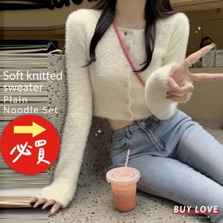 【買到戀愛】隔日到貨 女裝 水貂毛 短版排釦毛衣 毛衣 長袖 短版上衣 長袖上衣 89衣服女生【FB619】