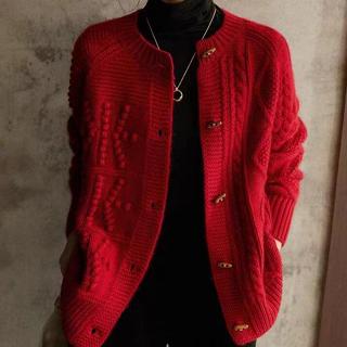 衣時尚 針織上衣 毛線衣 外套 新款感減齡漂亮洋氣小香風新年紅色毛衣開襟外套N145-06659.