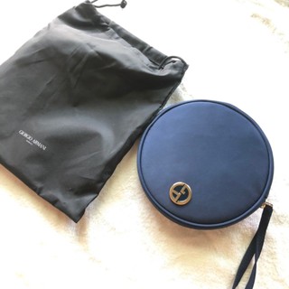 交換禮物🎁 耶誕節🎄GIORGIO ARMANI 亞曼尼 GA訂製收納圓包 化妝包/晚宴包/手拿包 緞面深藍圓形 全新