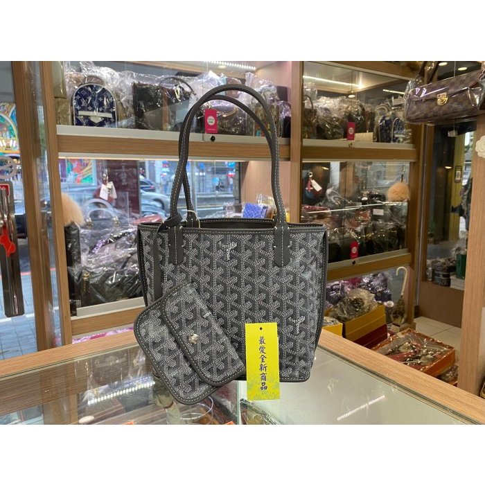 ✈巴黎全新代購✈GOYARD 戈雅Anjou Mini Tote 全新灰色皮革雙面小款迷你 手提袋 托特包 單肩包