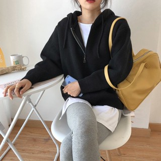 現貨免運❤️ Hi Yours連帽外套 純色 運動休閒 拉鍊 舒適 女外套 短版 秋冬新款 百搭 拉鍊連帽 針織外套