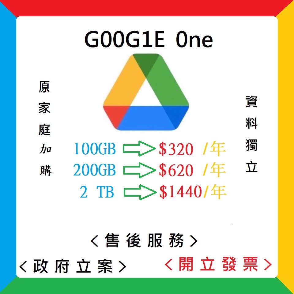 Google One 雲端空間，原家庭購買容量 收藏卡