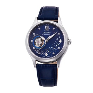 []錶子$行頭[] ORIENT東方 藍月奇蹟 半鏤空機械錶錶 -銀殼藍面藍皮帶(RA-AG0018L)