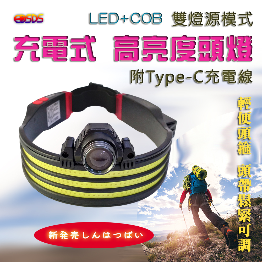 EDS-K1135 頭戴式 1000流明 工作燈 頭燈 角度可調LED前燈 環狀COB燈 多功能照明 內置充電式鋰電池