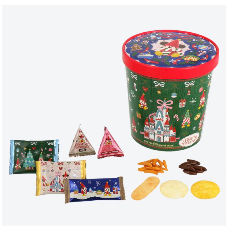 (在台現貨)確定有貨 2023日本東京迪士尼40週年聖誕限定 米菓零食水桶裝禮盒 仙貝 柿種餅乾 日本零食 聖誕禮物