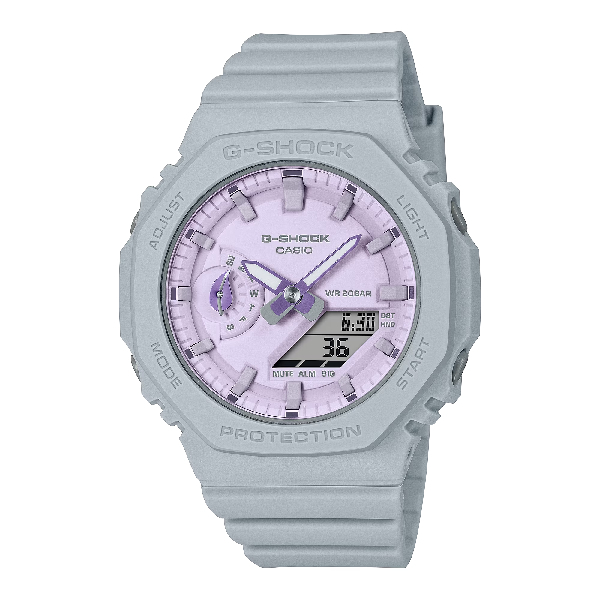 CASIO卡西歐 GMA-S2100NC-8A 療癒舒適羅勒葉圖形時尚雙顯腕錶 薰衣草紫 42.9mm