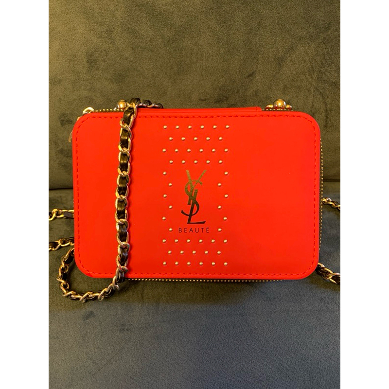 YSL 紅色 鉚釘 化妝盒包 改造 美妝櫃贈品 實物偏暗紅色