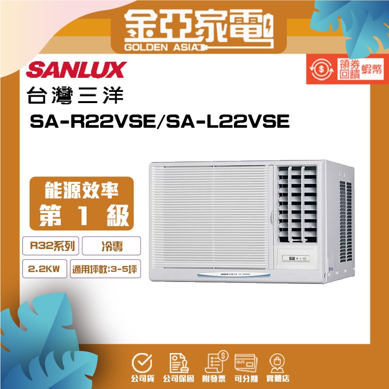 SANLUX 台灣三洋 2-3坪二級變頻冷專窗型冷氣右吹式SA-R22VSE/左吹式SA-L22VSE