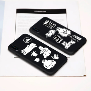 iPhone |黑色可愛插畫狗狗貓貓牙刷計算機 手機殼