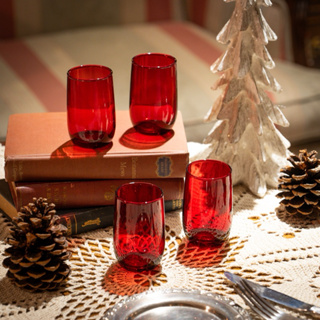 美國Anchor Hocking Royal Ruby Wine Glass 酒紅色 聖誕紅 酒杯 小水杯 復古老件